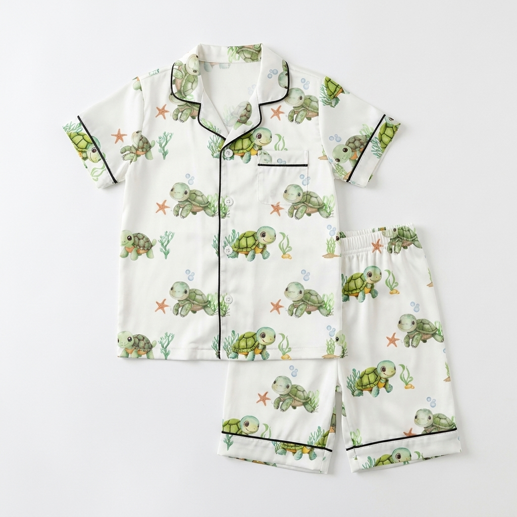 Short-sleeved Kid's Pajama Set in Sea Turtle