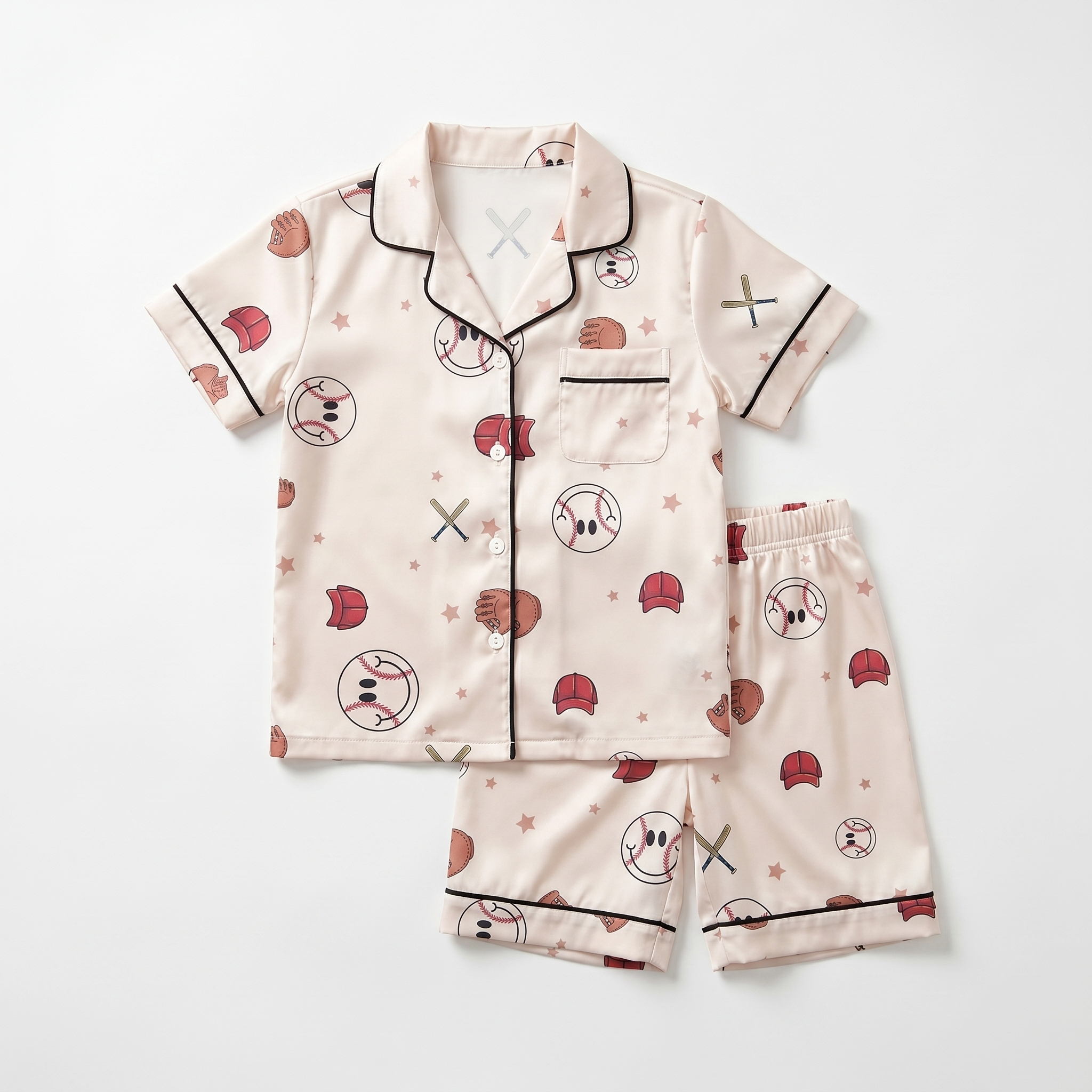 Short-sleeved Kid's Pajama Set in Baseball