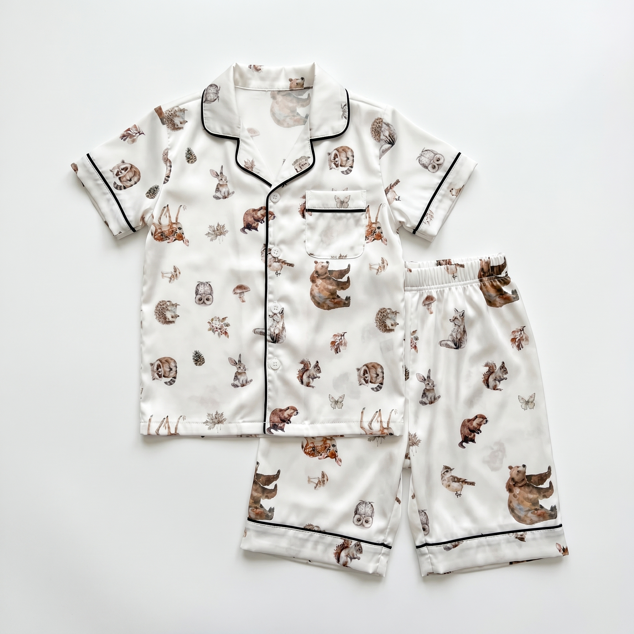Short-sleeved Kid's Pajama Set in Woodland Animals