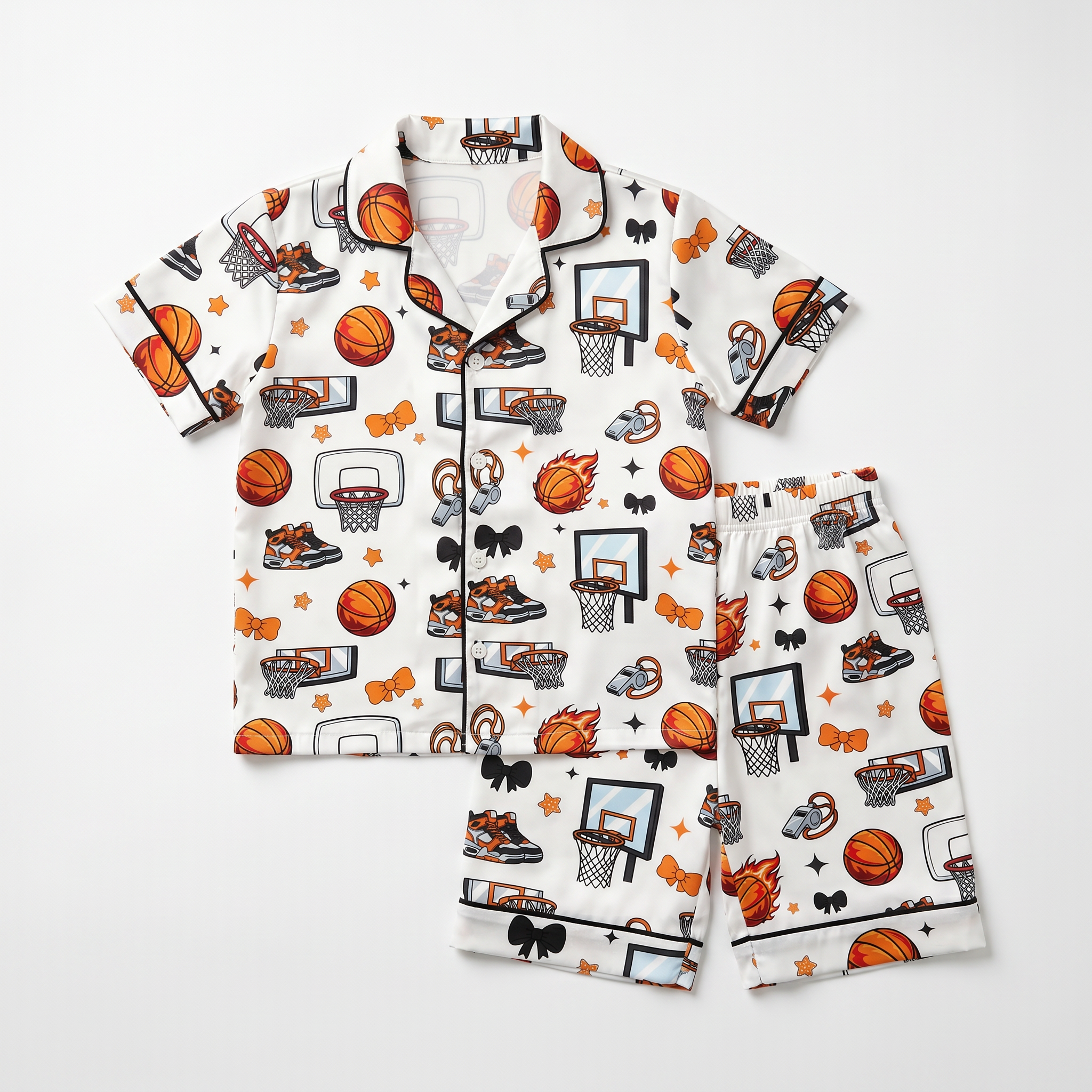 Short-sleeved Kid's Pajama Set in Basketball