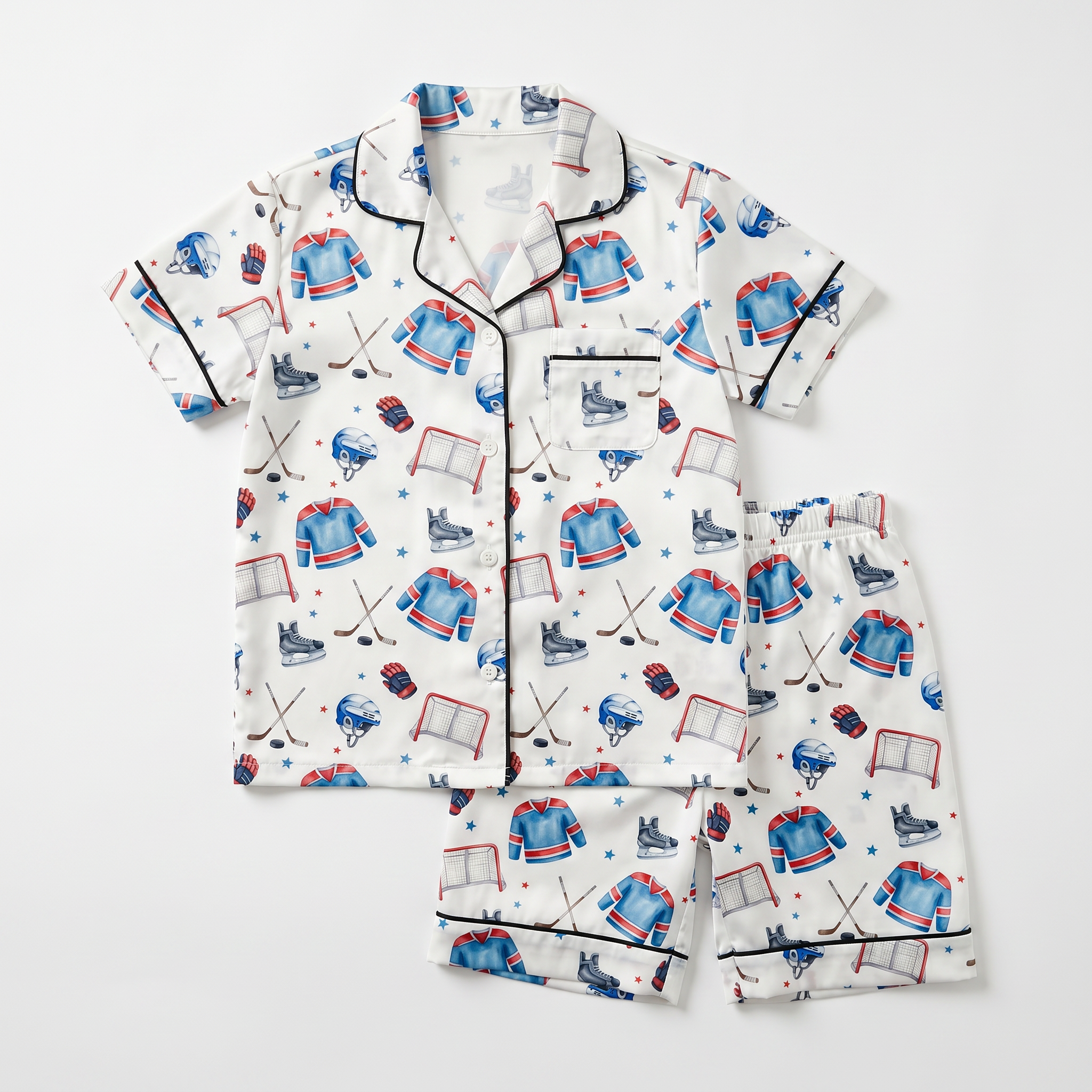 Short-sleeved Kid's Pajama Set in Ice Hockey