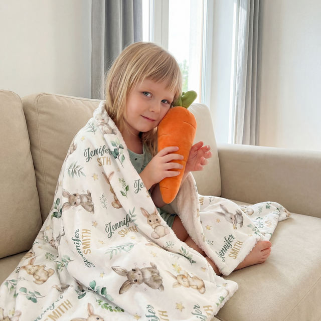 Personalized Minky Blanket in Bunny Garden