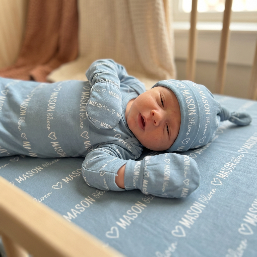 Personalized Sleep Gown Mono Name in Light Dutty Blue
