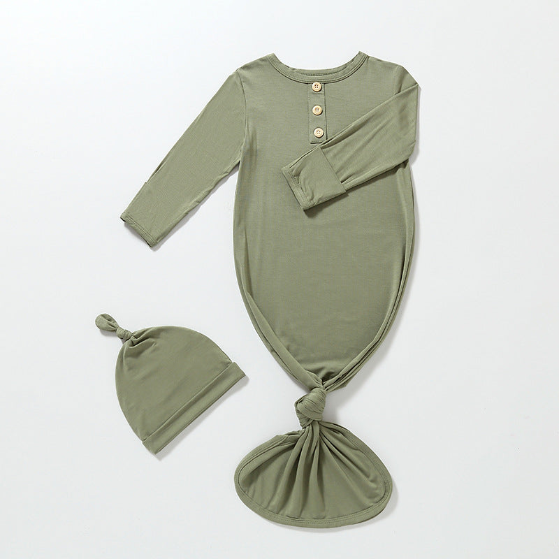 Knotted Gown with Hat in Light Army Green