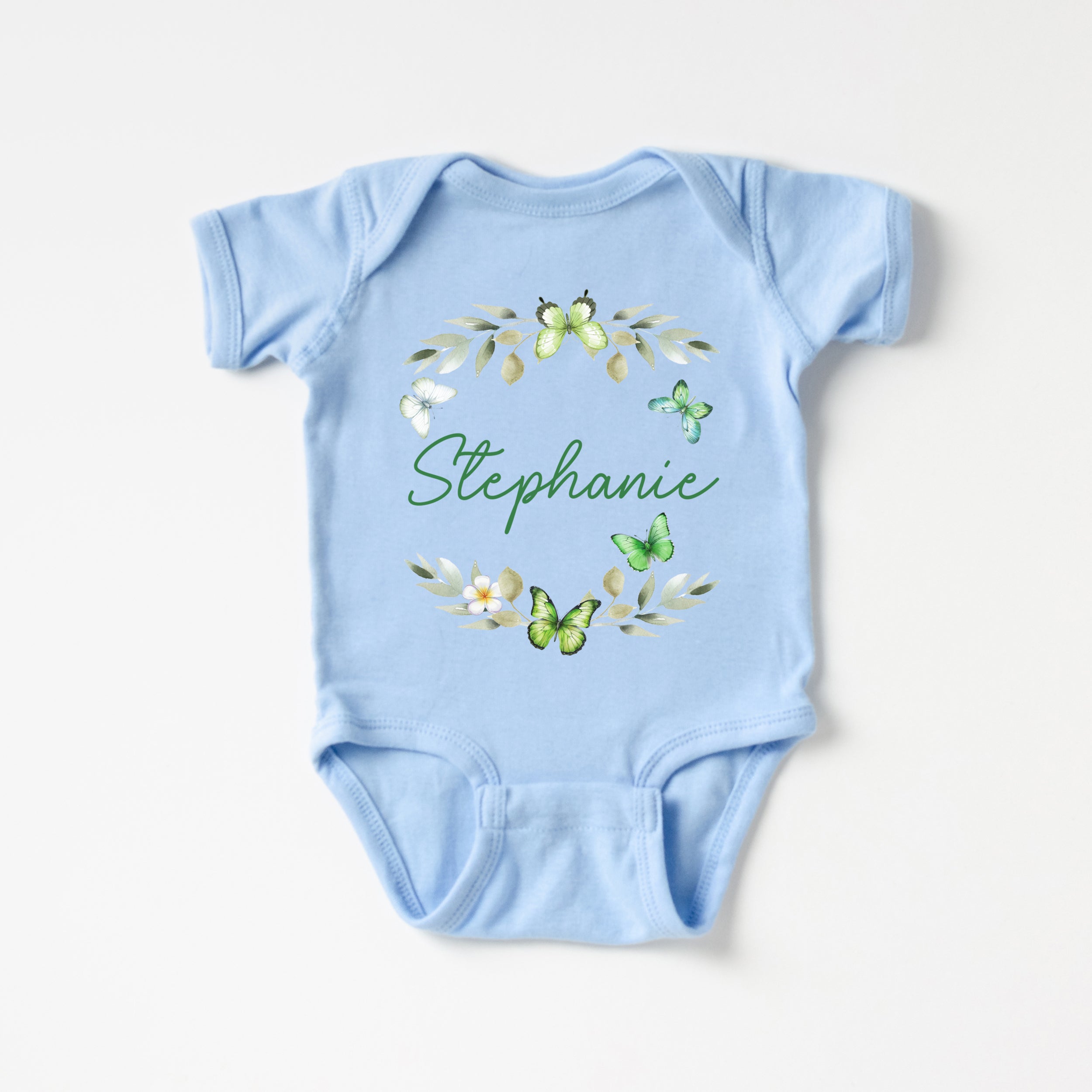 Personalized Graphic Bodysuit in Green Butterfly