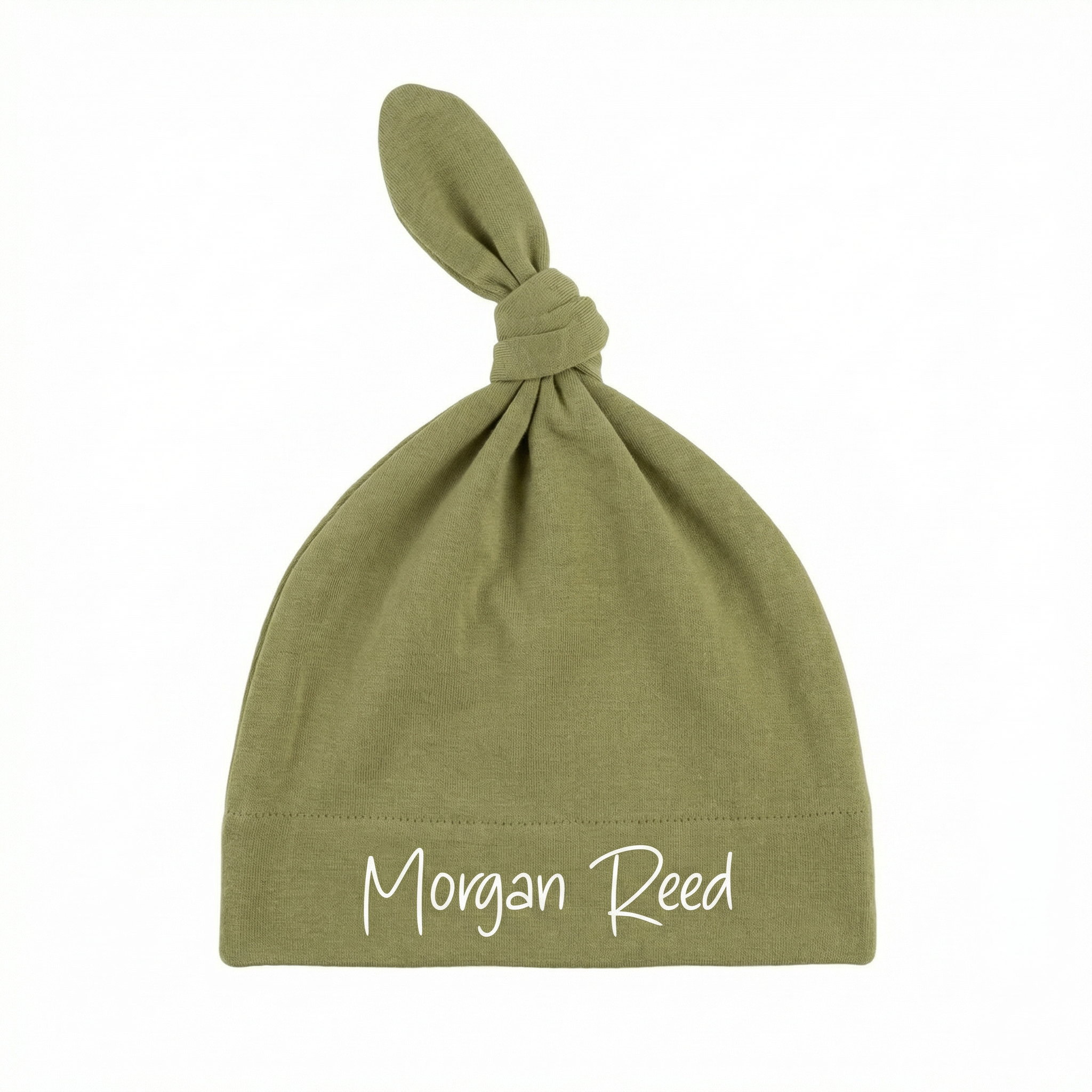 Personalized Knotted Hat in Light Olive
