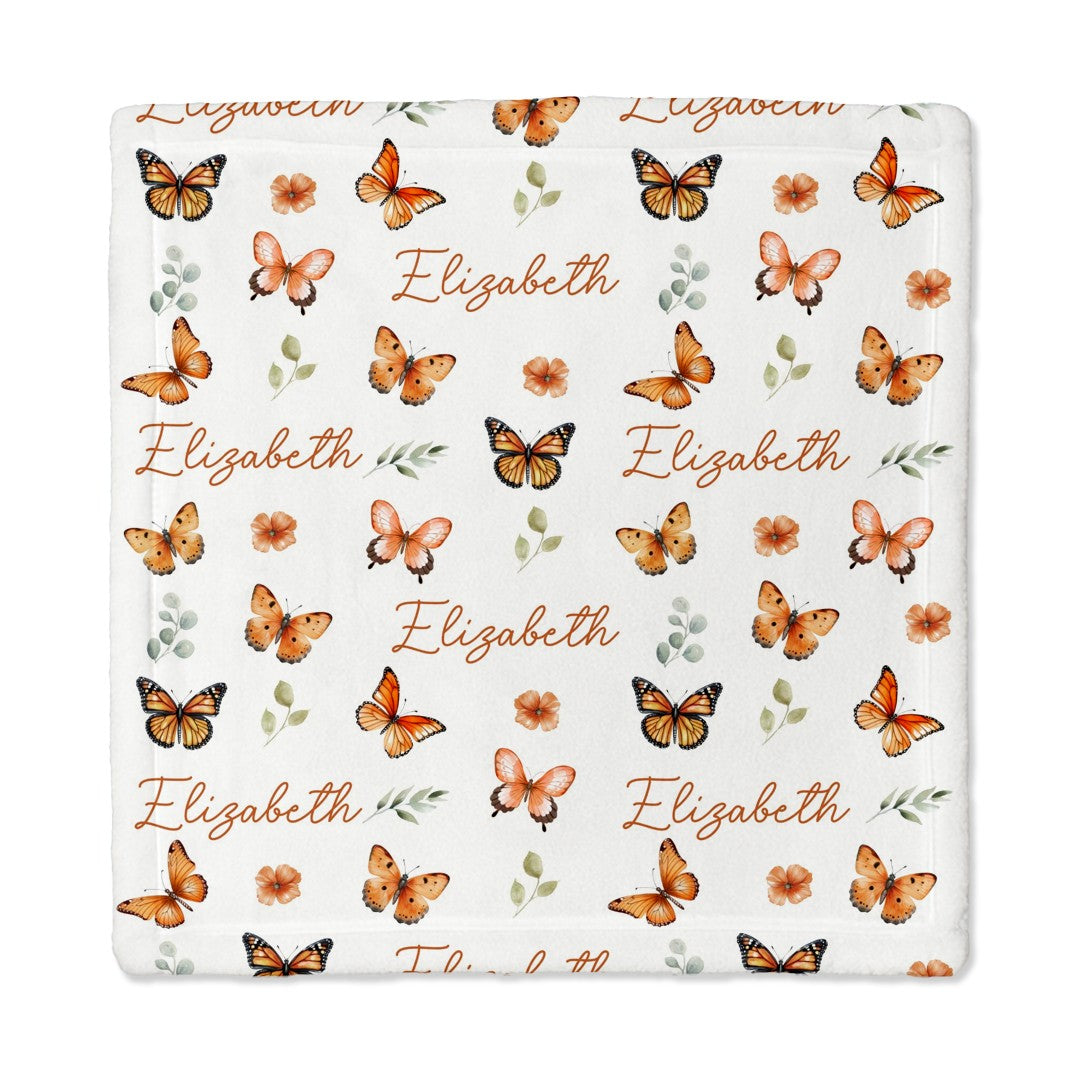 Orange Butterfly Personalized Lovey Blanket