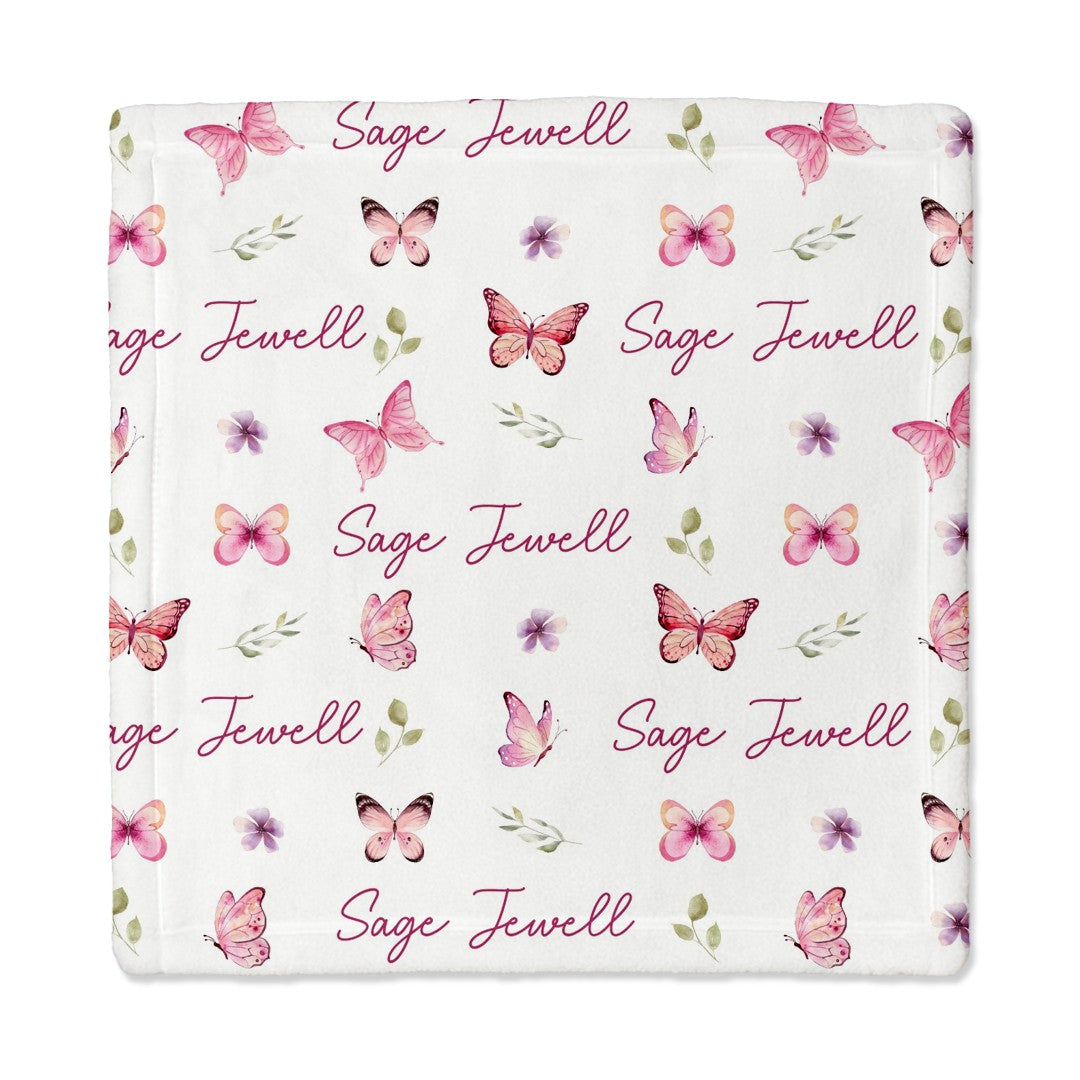 Personalized Lovey Blanket in Pink Butterfly