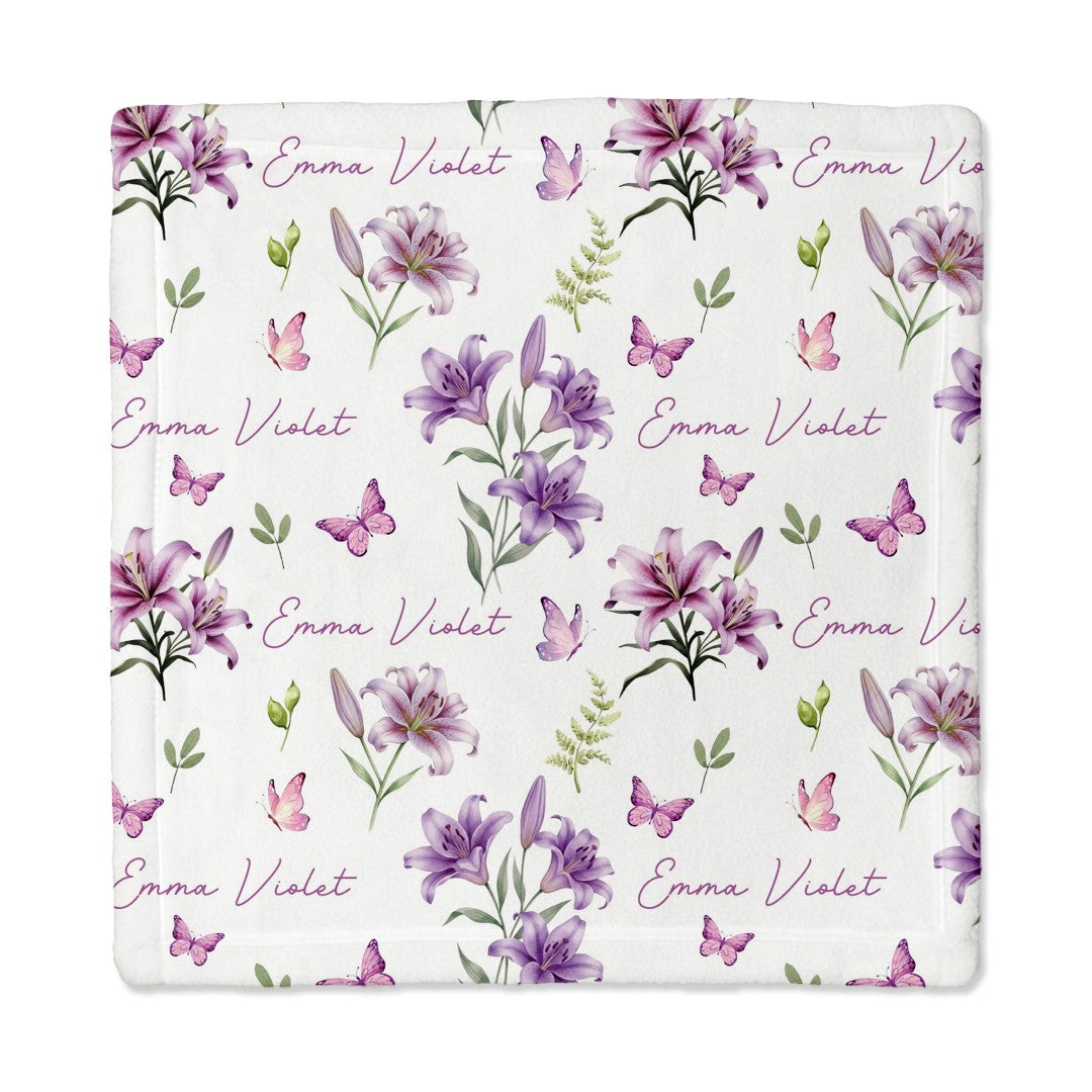 Personalized Lovey Blanket in Purple Lilys