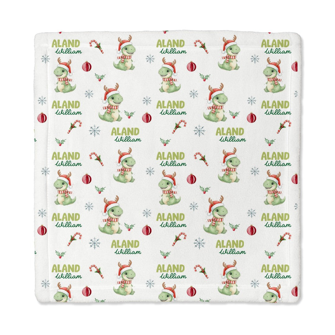 Dinosaur's Christmas Personalized Lovey Blanket