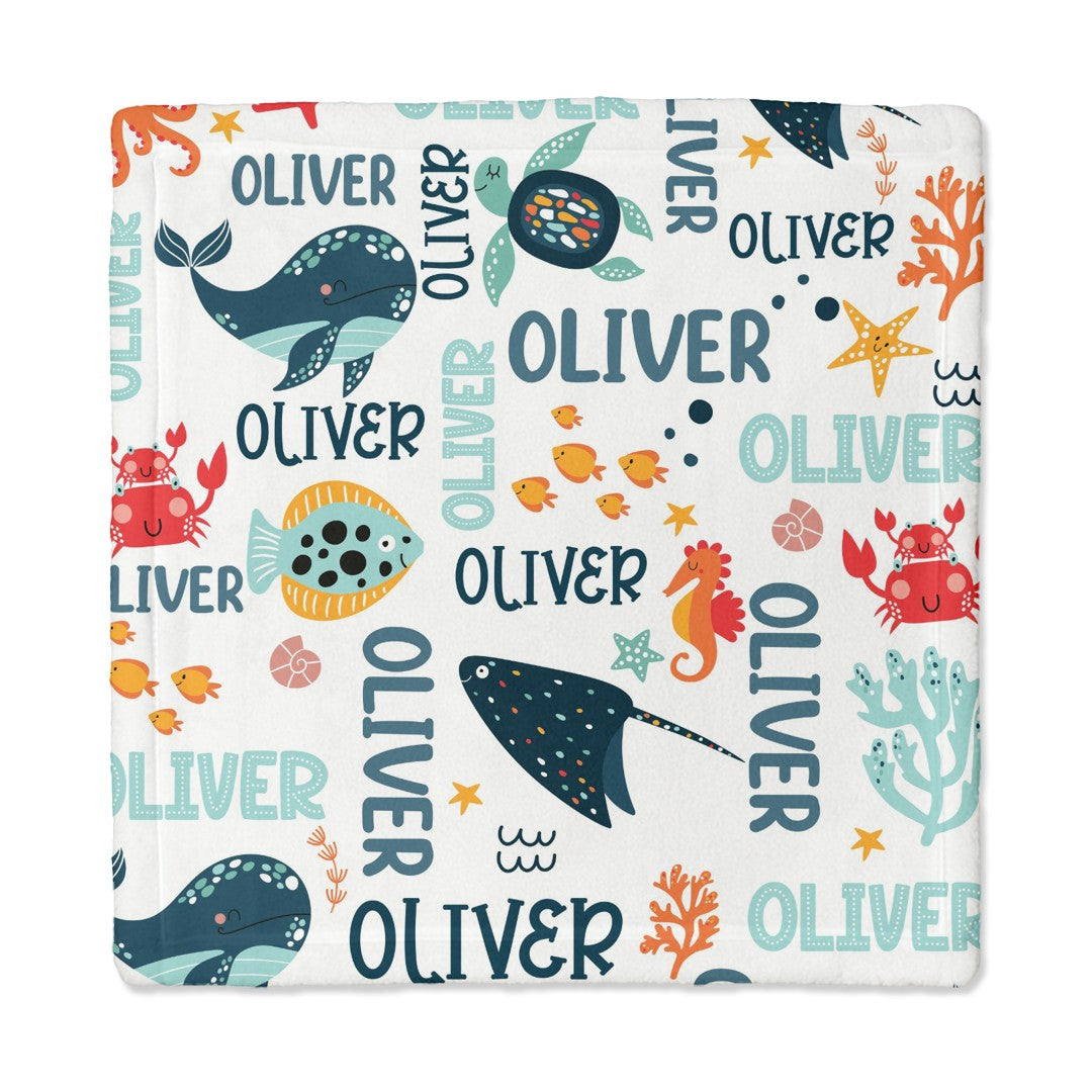 Personalized Lovey Blanket in Ocean Animals