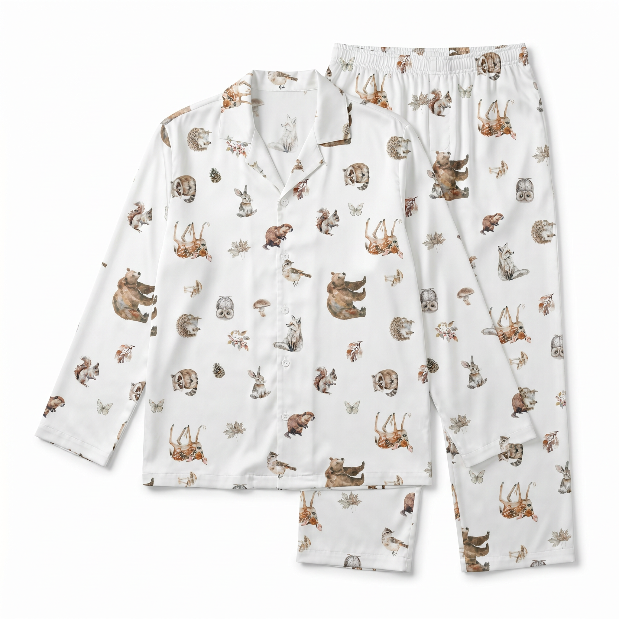 Long-Sleeved Men's Pajama Set in Woodland Animals