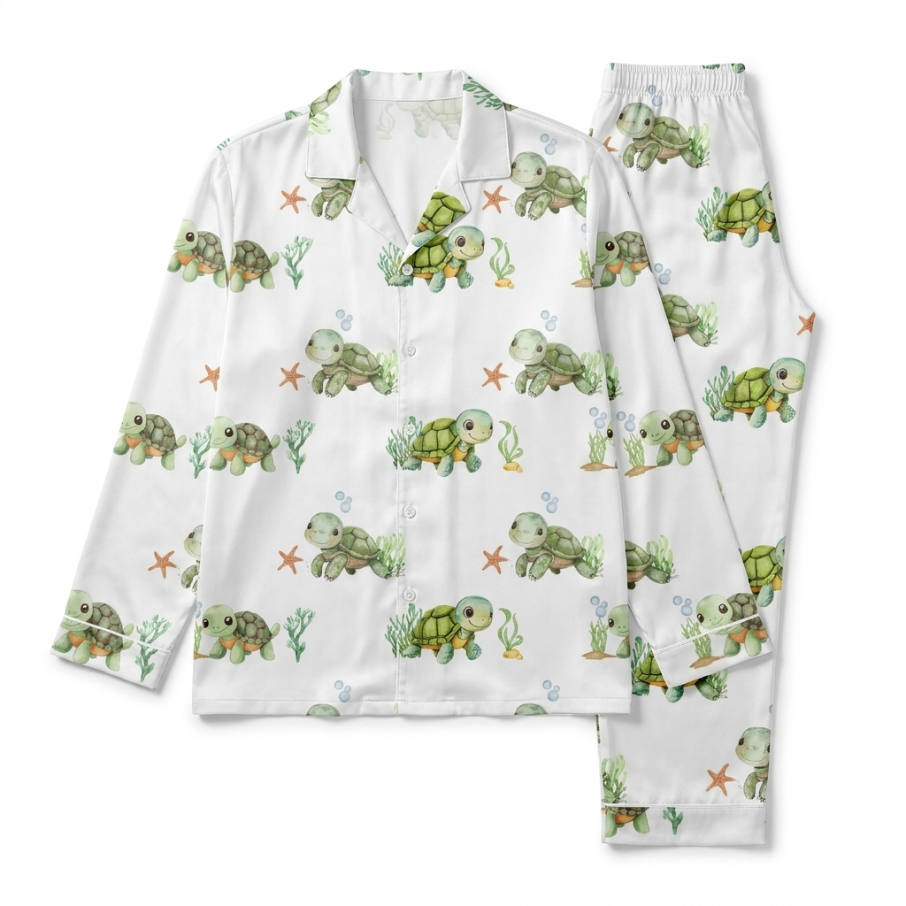 Long-Sleeved Men's Pajama Set in Sea Turtle