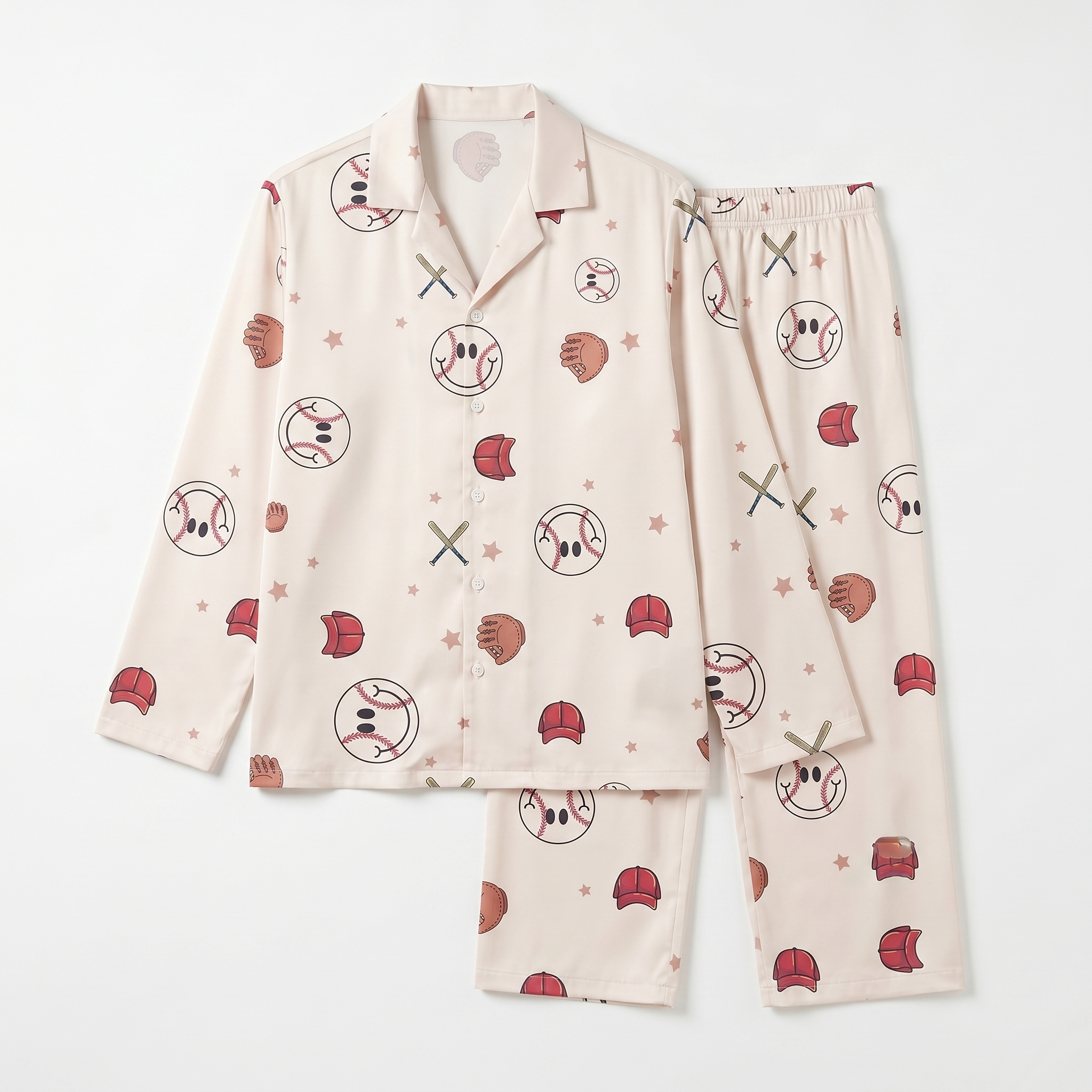 Long-Sleeved Men's Pajama Set in Baseball