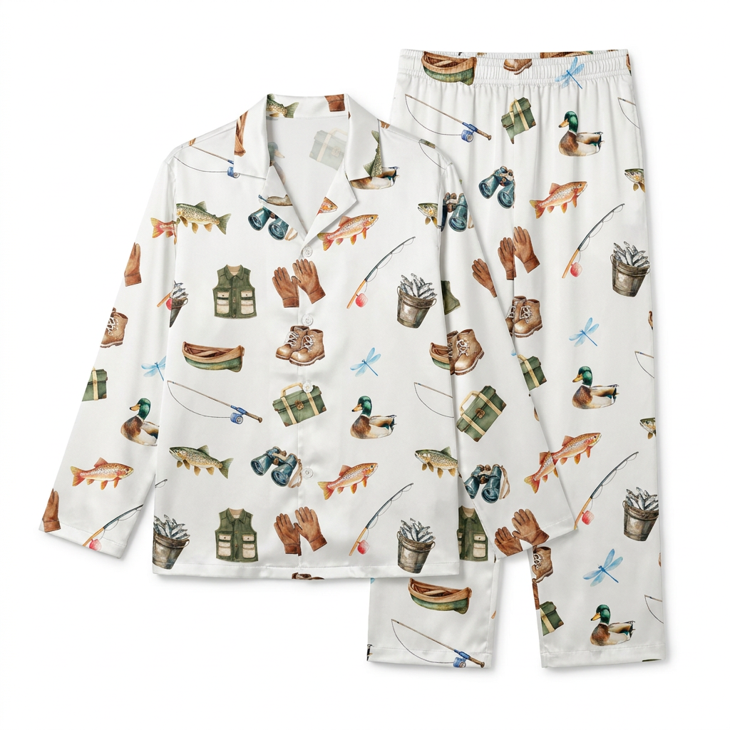 Long-Sleeved Men's Pajama Set in Fishing Buddy