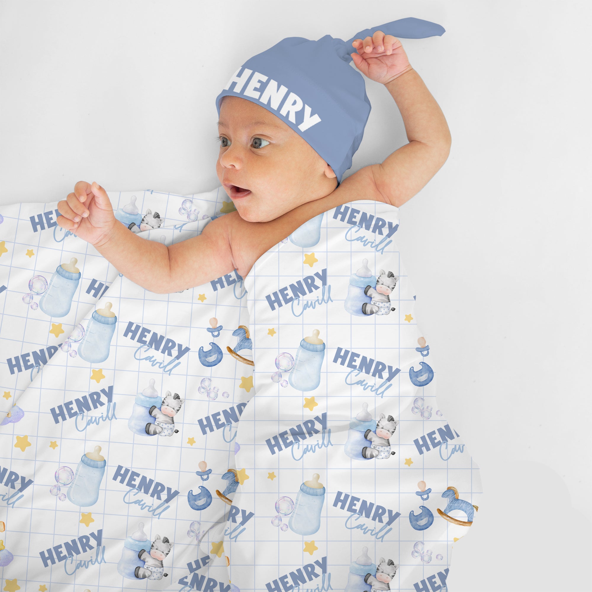 Blue Milk Drunk Personalized Swaddle Blanket