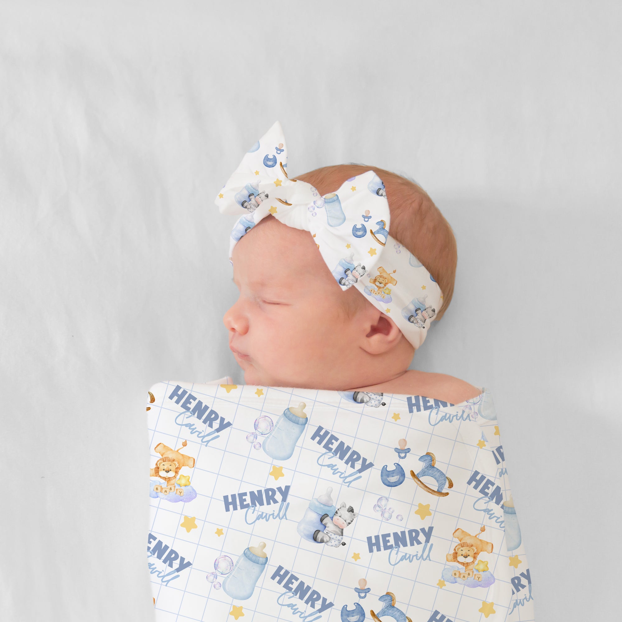Personalized Bow Headband in Blue Milk Drunk