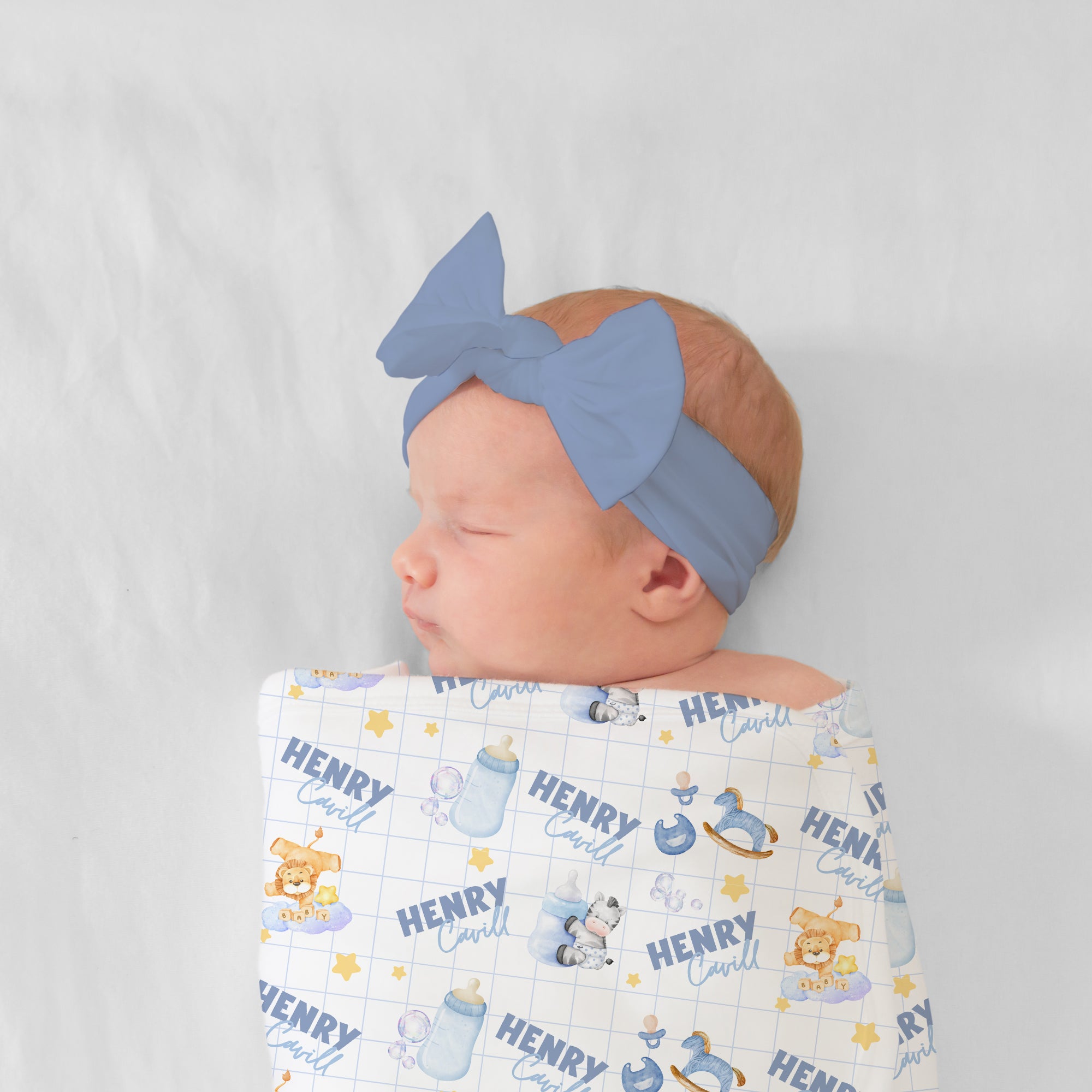 Personalized Bow Headband in Cloud Blue