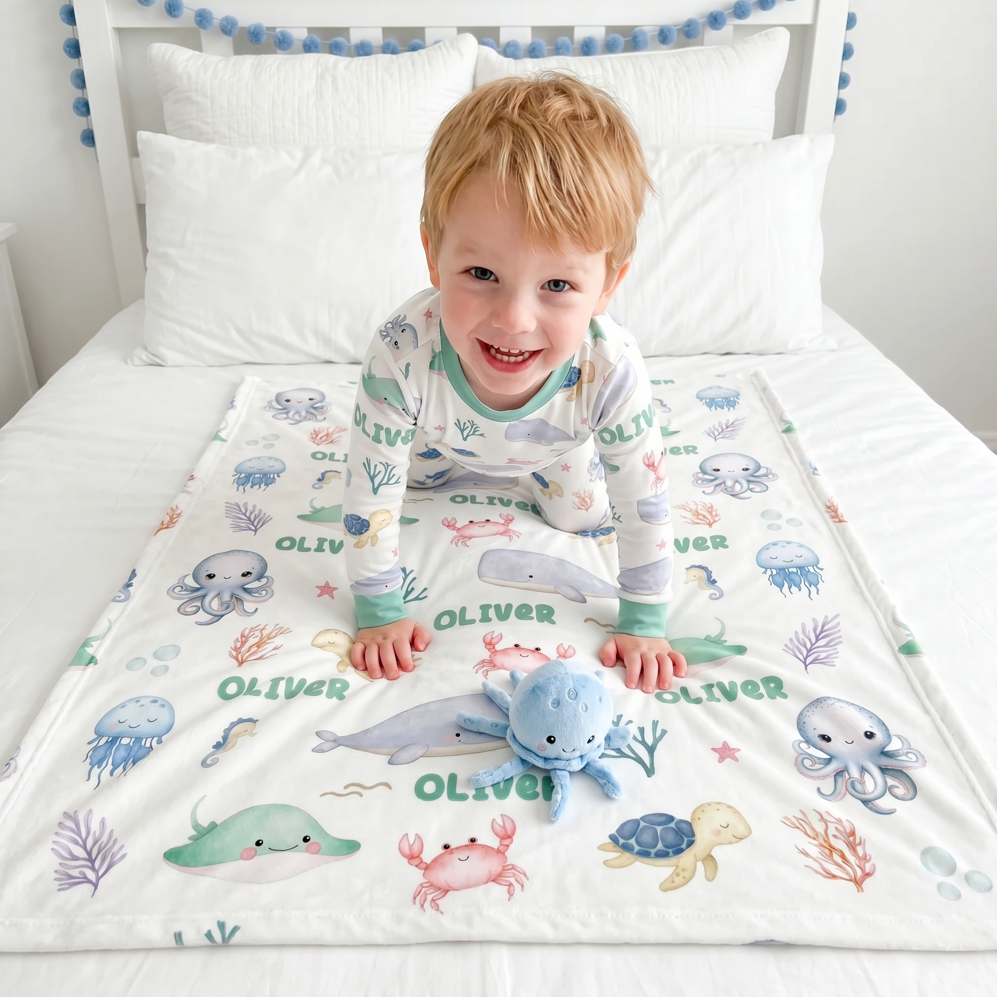 Personalized Blanket in Sea Animals