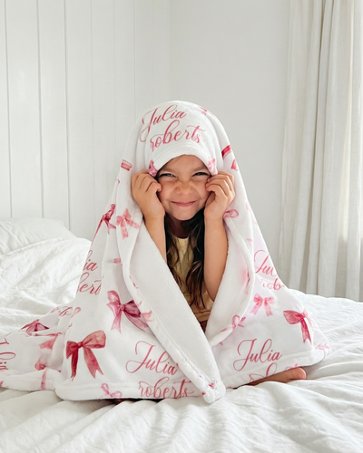 Personalized Blanket in White Coquette Bow