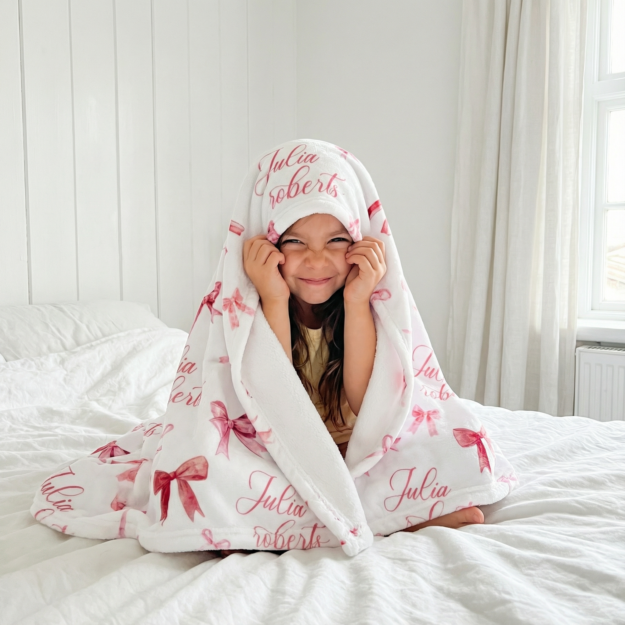 Personalized Blanket in White Coquette Bow