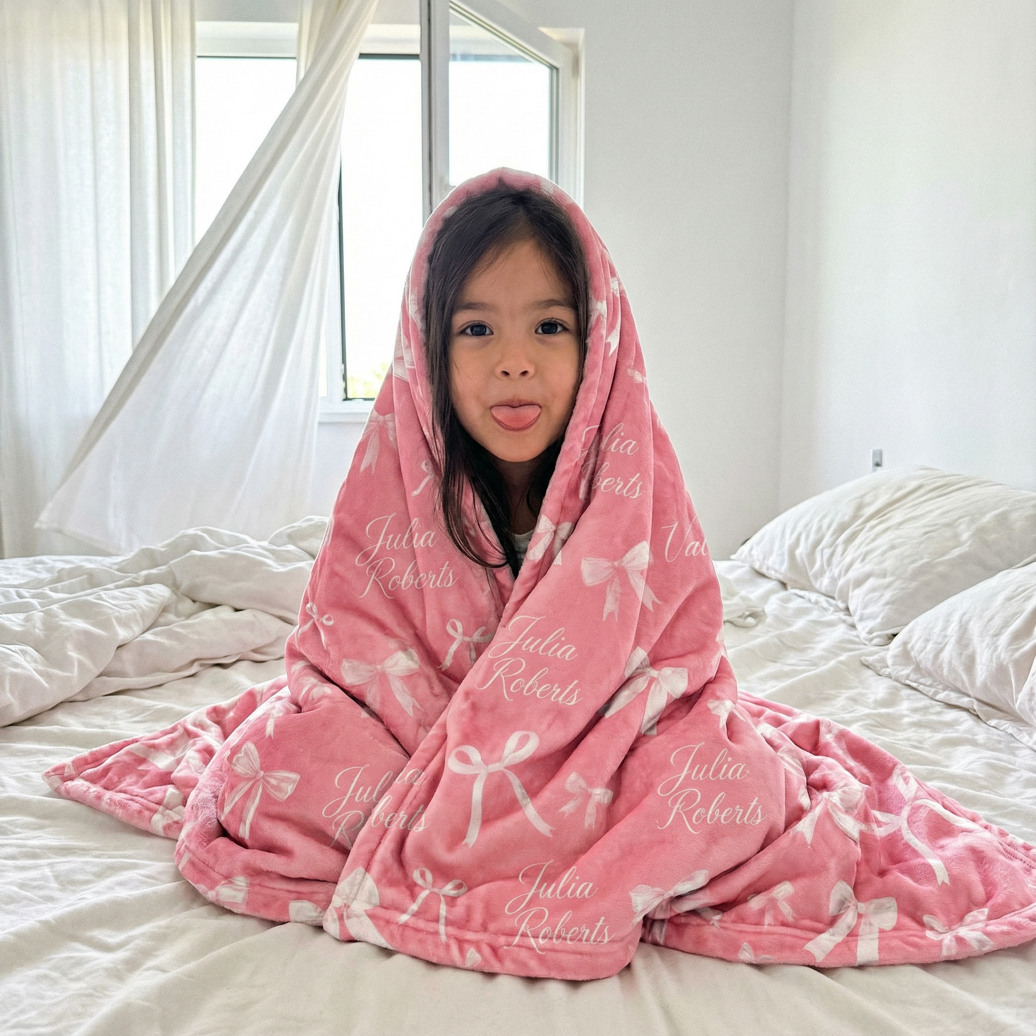 Personalized Blanket in Pink Coquette Bow