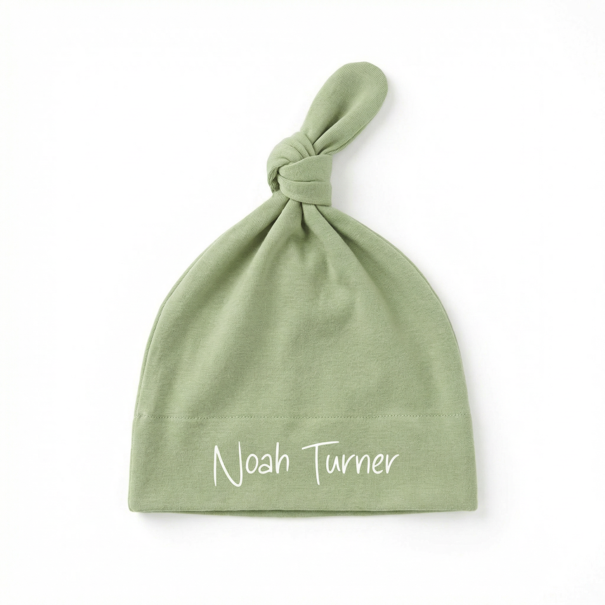 Personalized Knotted Hat in Mint Sage