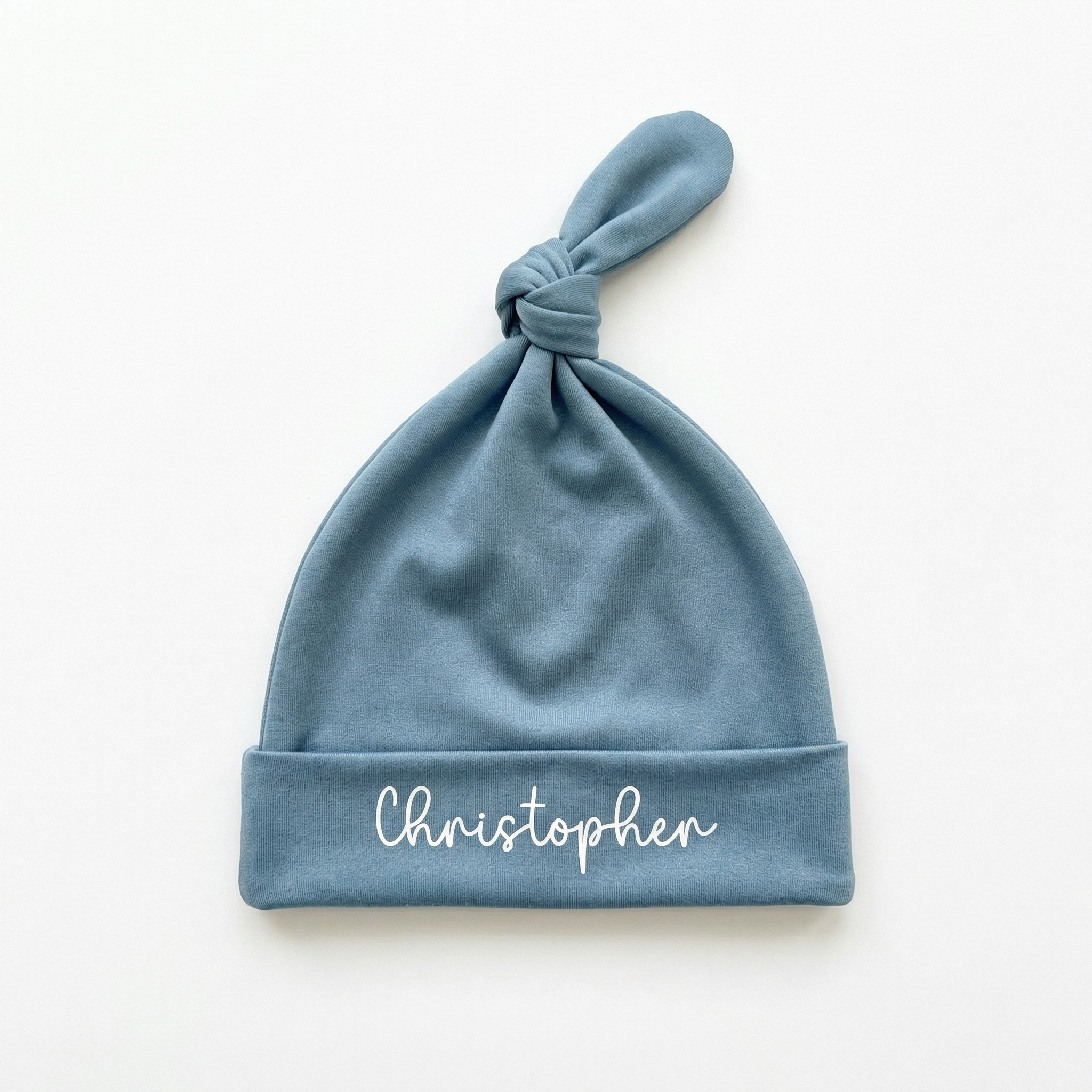 Personalized Knotted Hat in Blue Haze