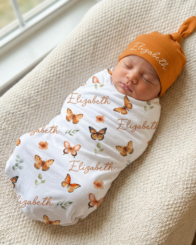 Personalized Swaddle in Orange Butterfly