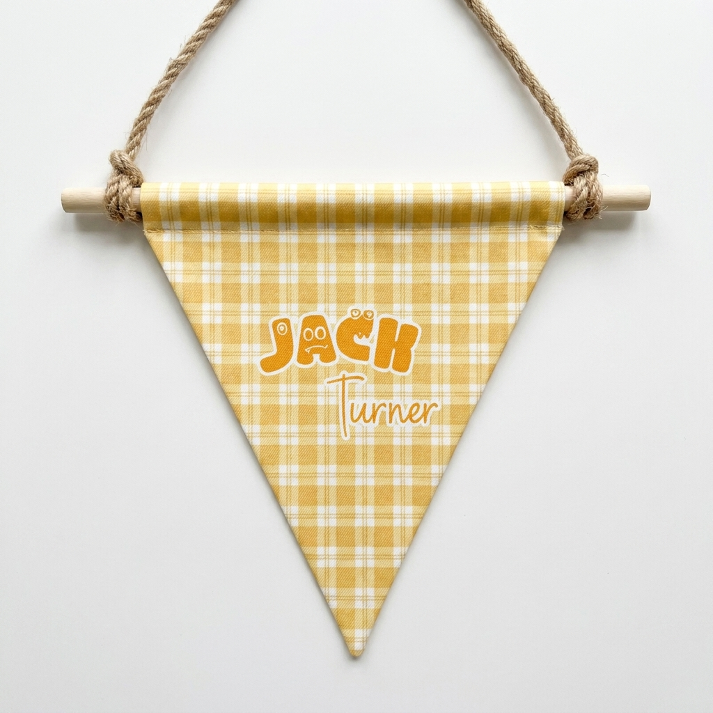 Name Triangle Pennant in Orange Plaid