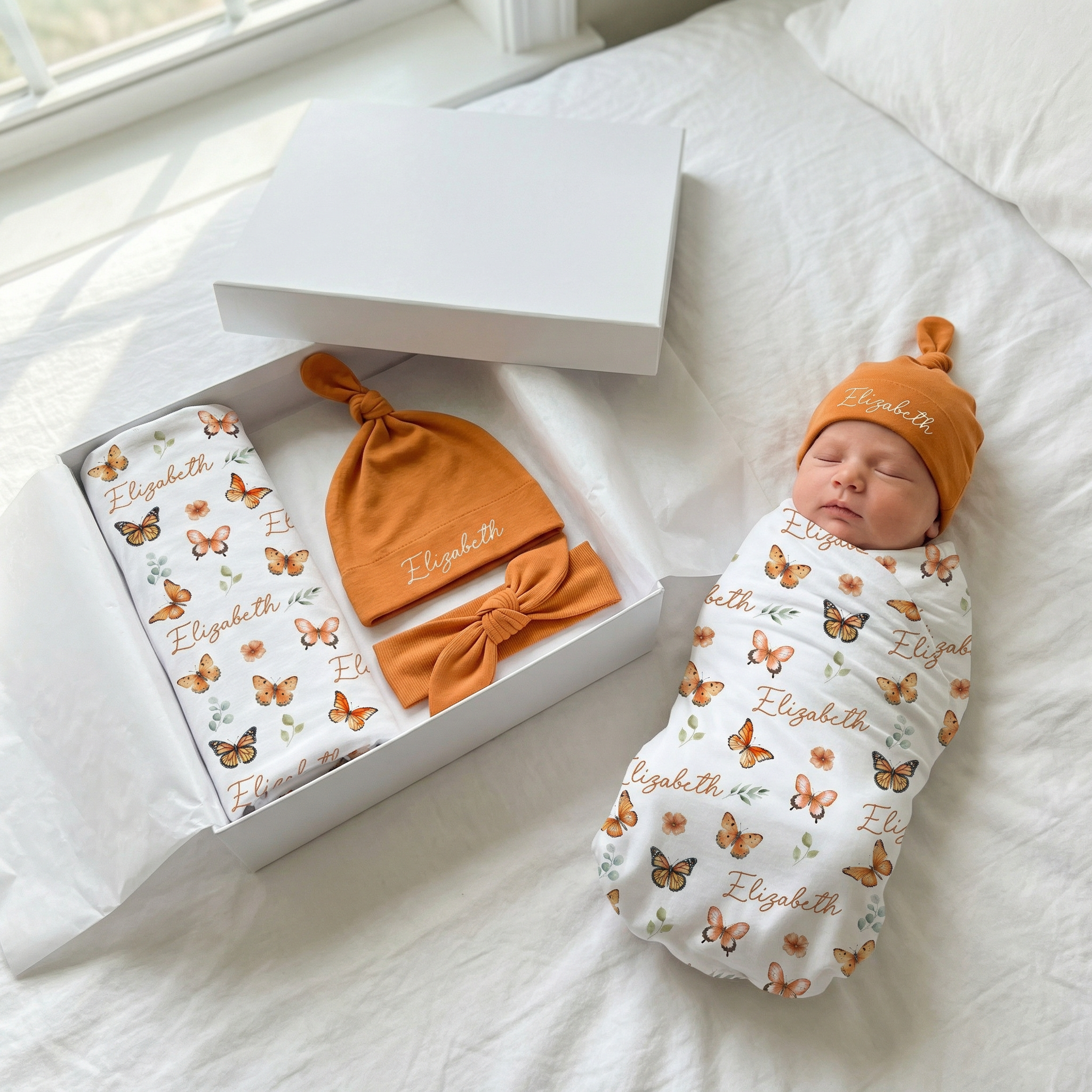 The Ultimate Baby Gift Set in Orange Butterfly