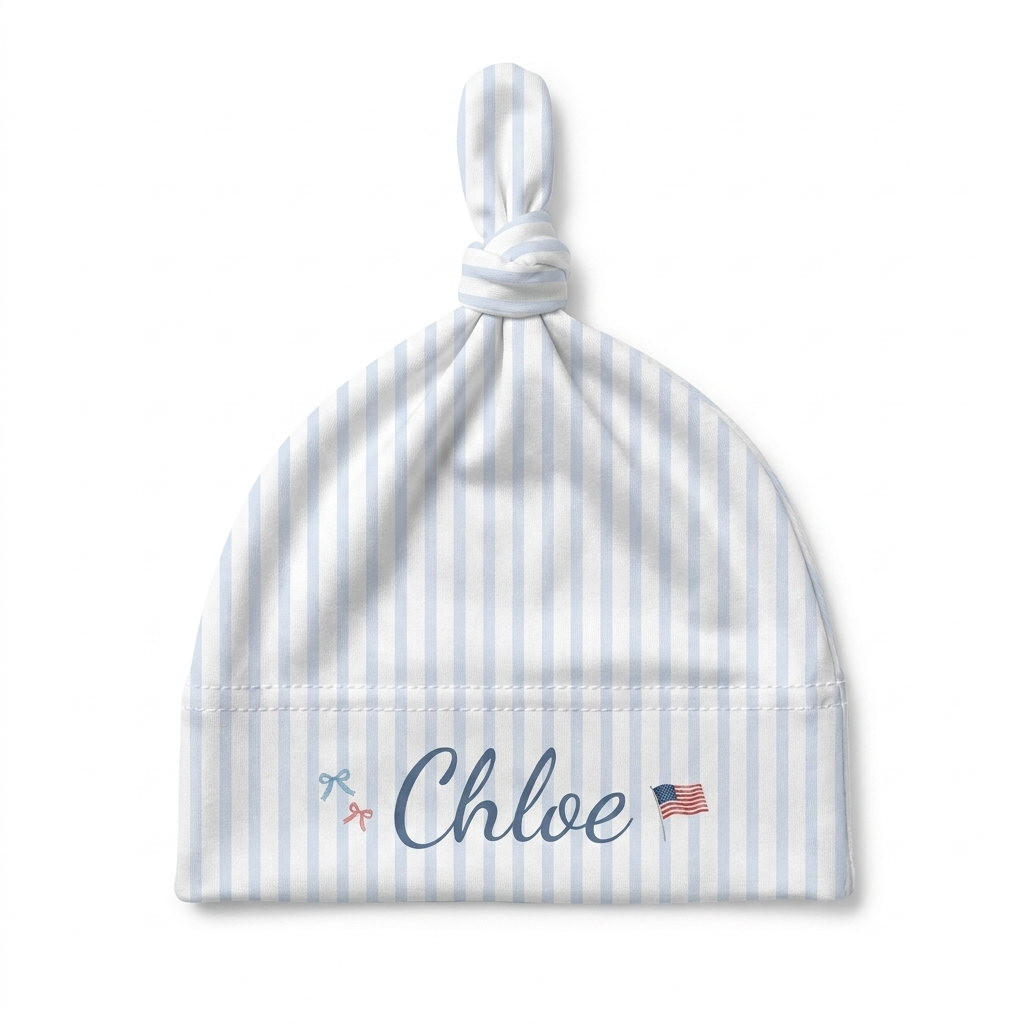 Personalized Knotted Hat in Patriotic Stripe