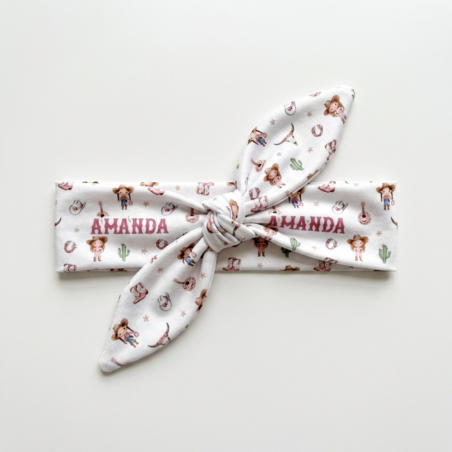 Personalized Knotted Headband in Western Girl