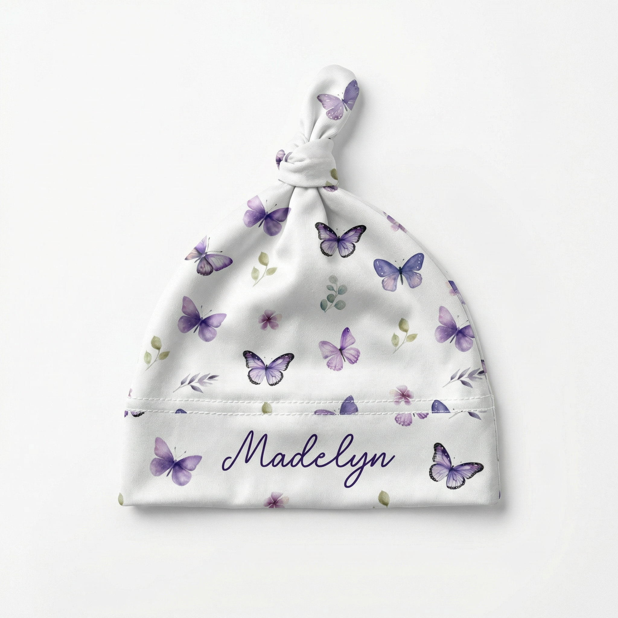 Personalized Knotted Hat in Purple Butterfly