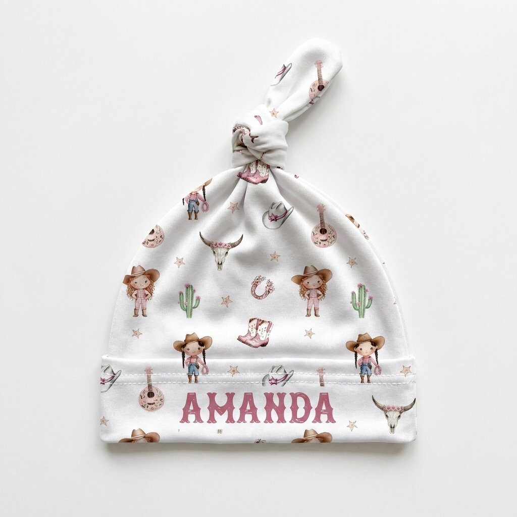 Personalized Knotted Hat in Western Girl
