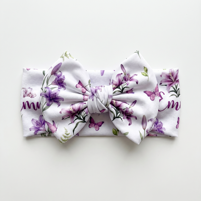 Personalized Bow Headband in Purple Lilys