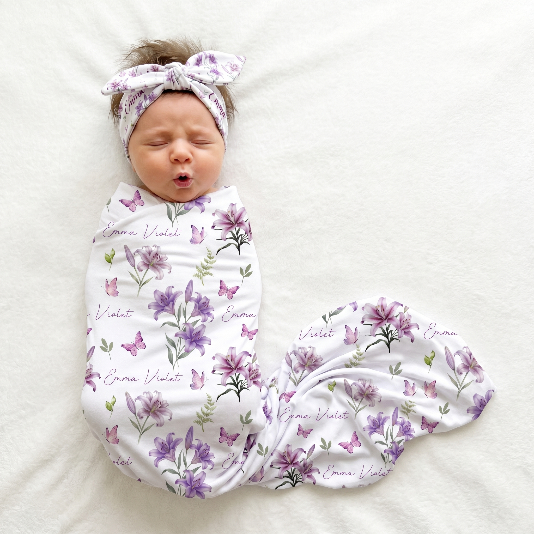 Personalized Knotted Headband in Purple Lilys