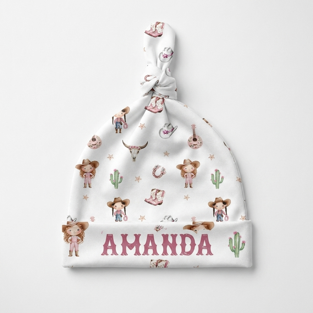 Personalized Knotted Hat in Western Girl