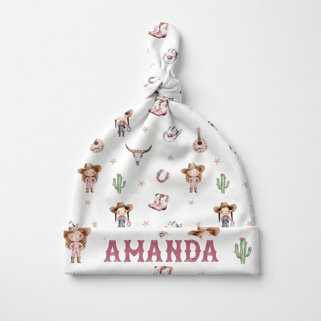 Personalized Knotted Hat in Western Girl