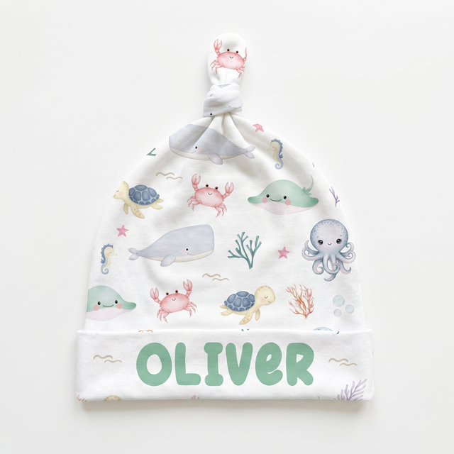 Personalized Knotted Hat in Sea Animals