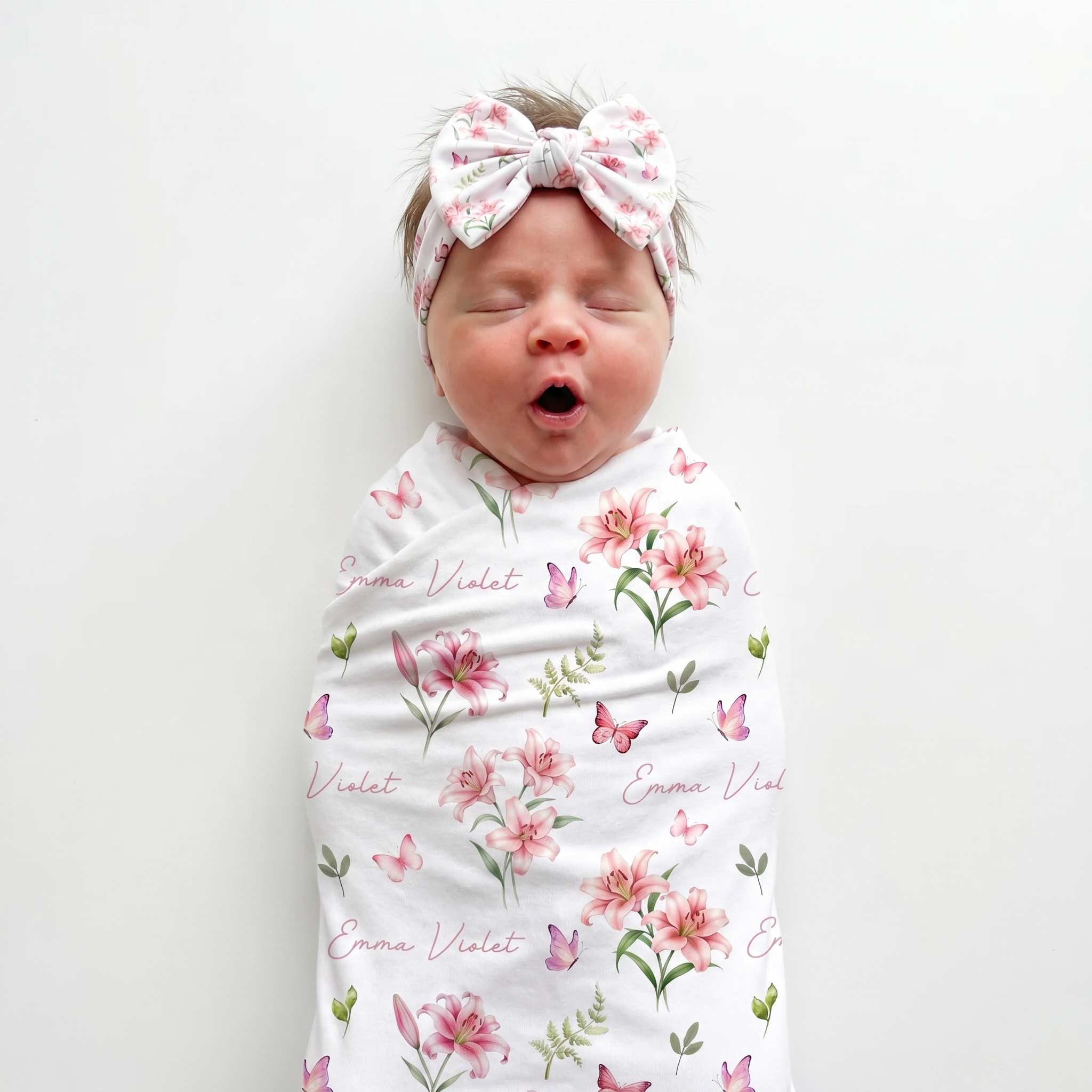Personalized Bow Headband in Pink Lilys