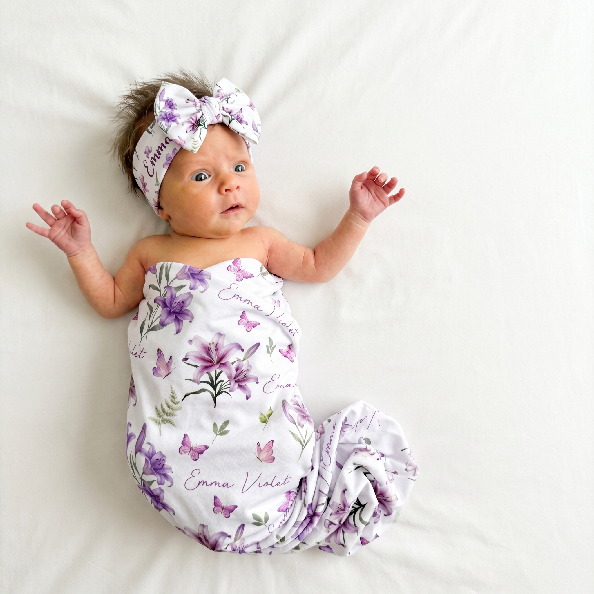 Personalized Bow Headband in Purple Lilys