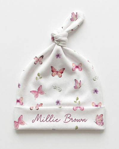 Personalized Knotted Hat in Pink Butterfly