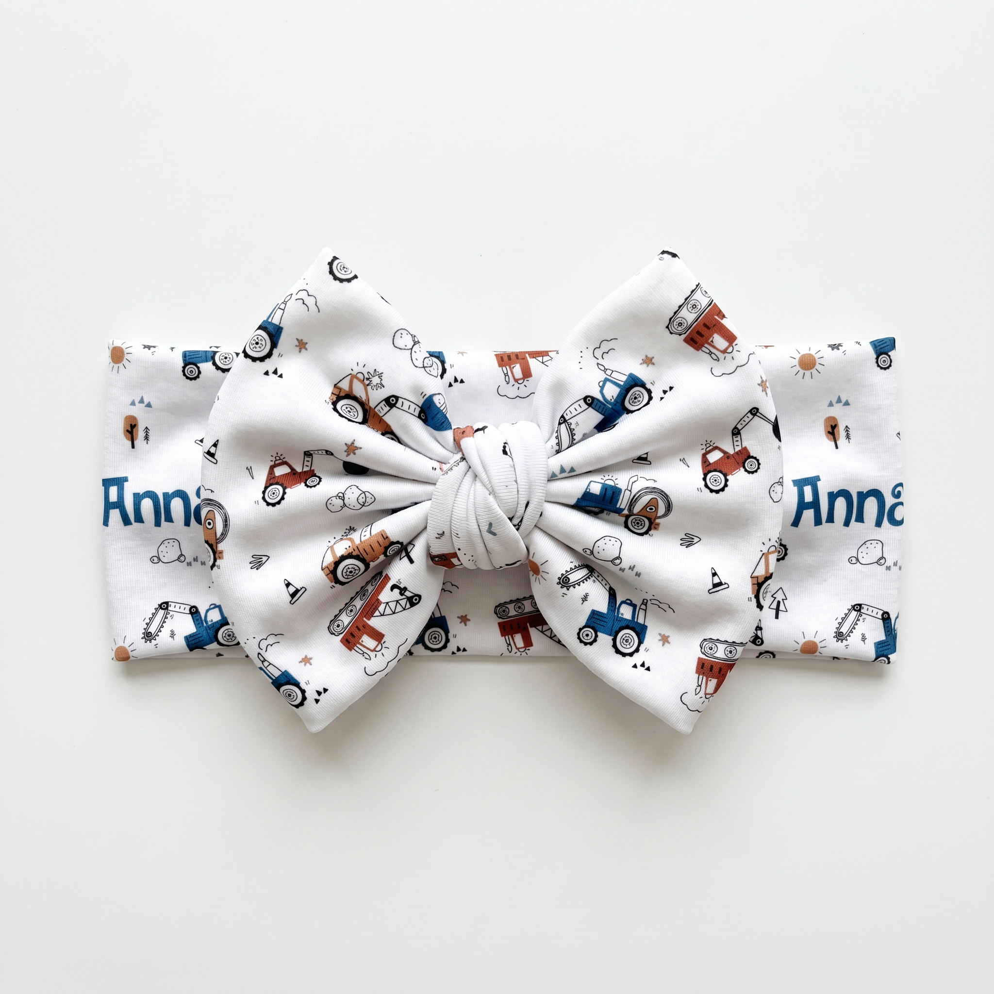 Personalized Bow Headband in Construction Vehicle