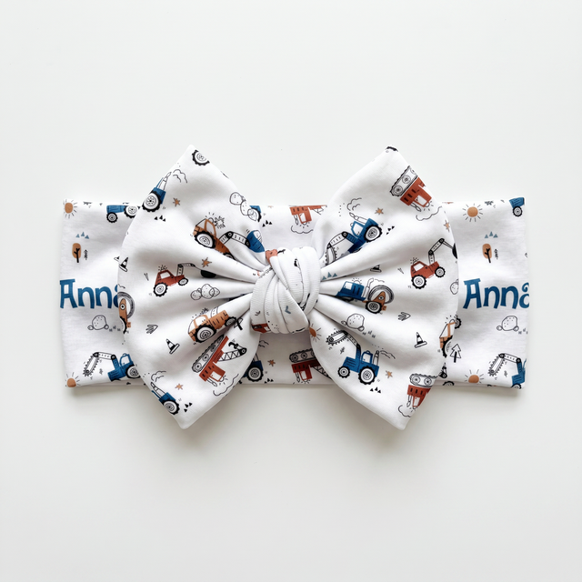Personalized Bow Headband in Construction Vehicle