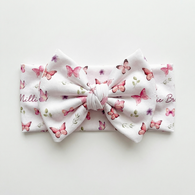 Personalized Bow Headband in Pink Butterfly