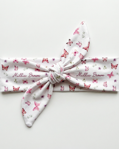 Personalized Knotted Headband in Pink Butterfly