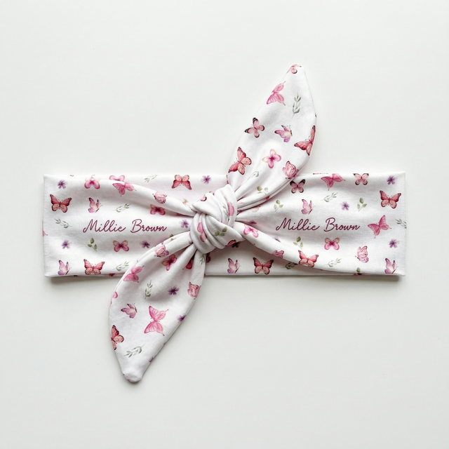 Personalized Knotted Headband in Pink Butterfly