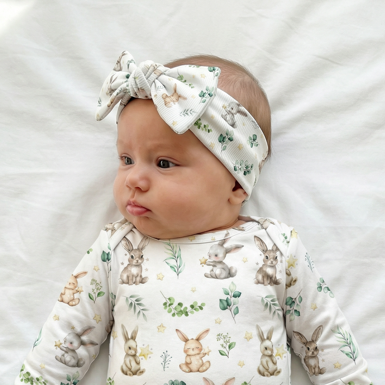 Personalized Bow Headband in Bunny Garden