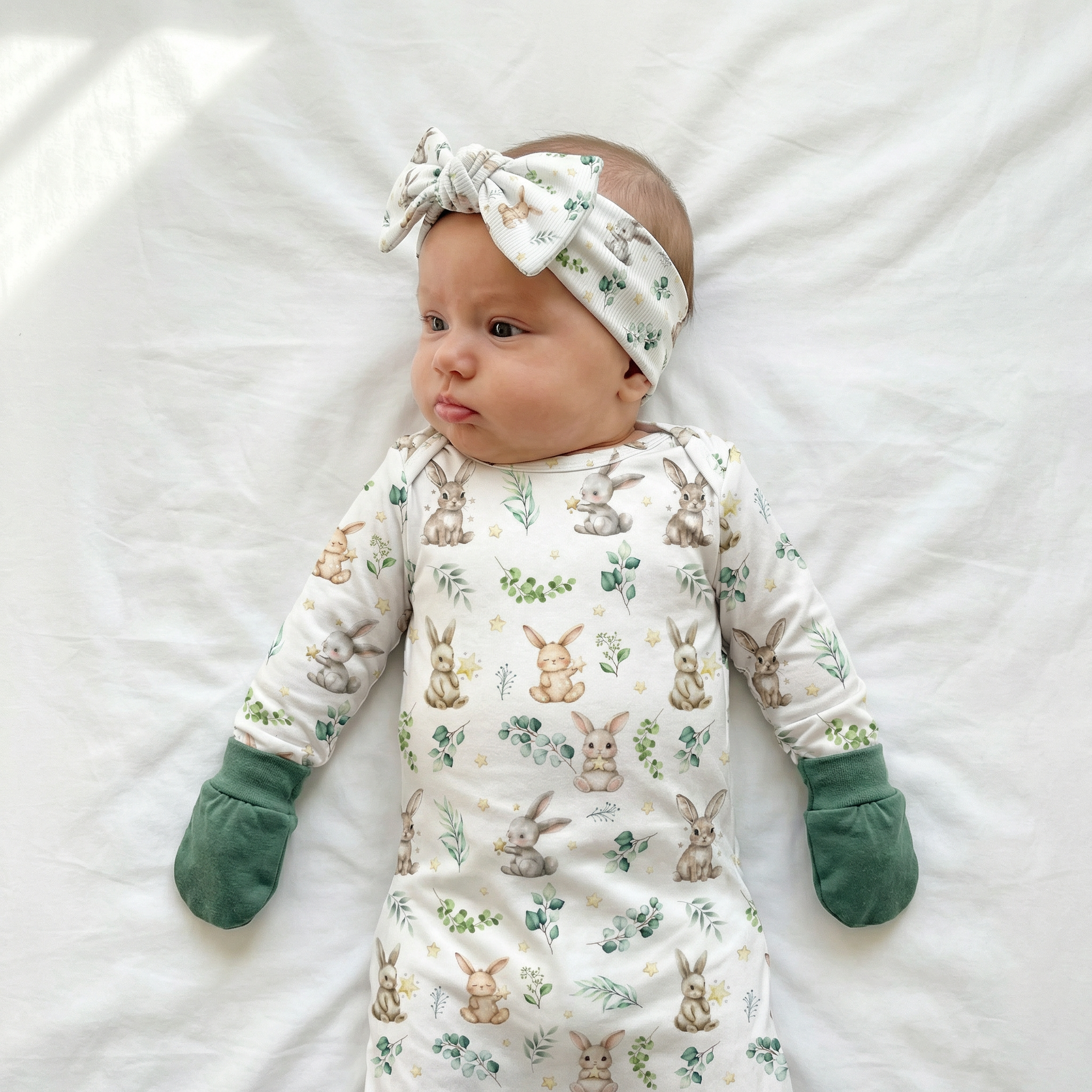 Personalized Bow Headband in Bunny Garden